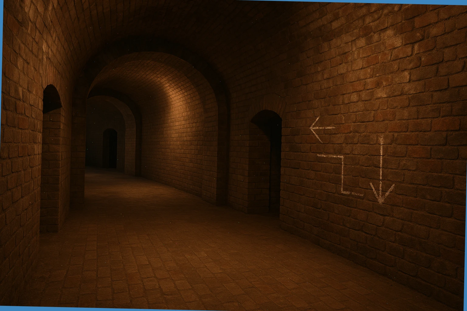 Wide brick gallery with chalk route marks