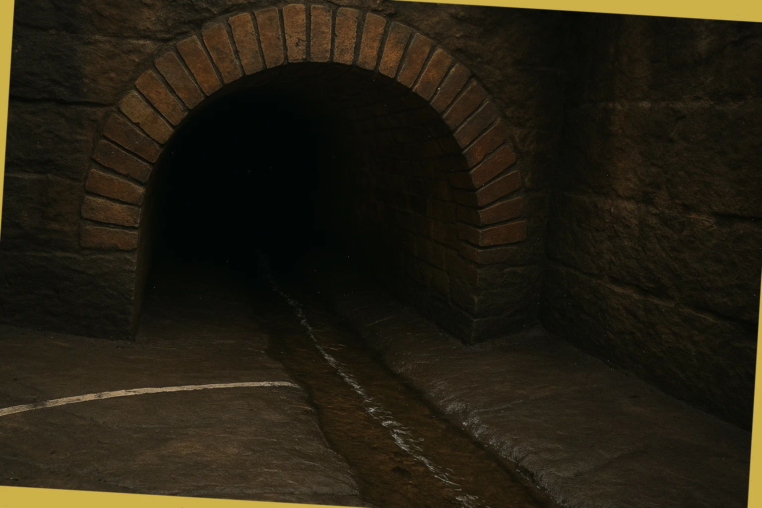 Brick culvert mouth with shallow trickle and marked line
